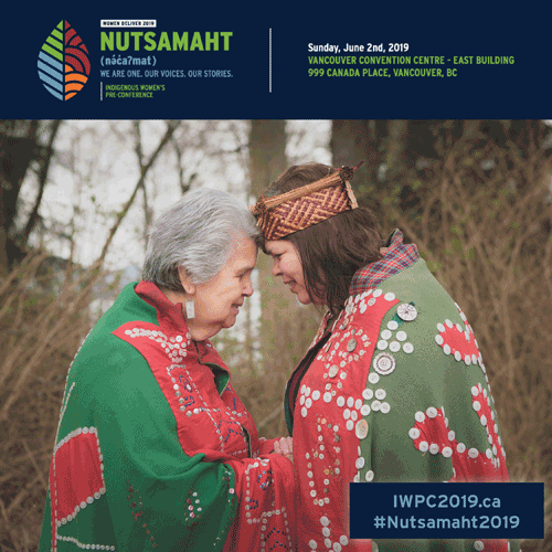 Affiche qui promouvoit Nutsamaht: Préconférence des femmes autochtonese